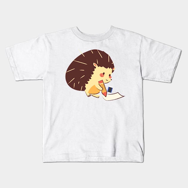 Porcupine writing on a paper Kids T-Shirt by Sticker deck